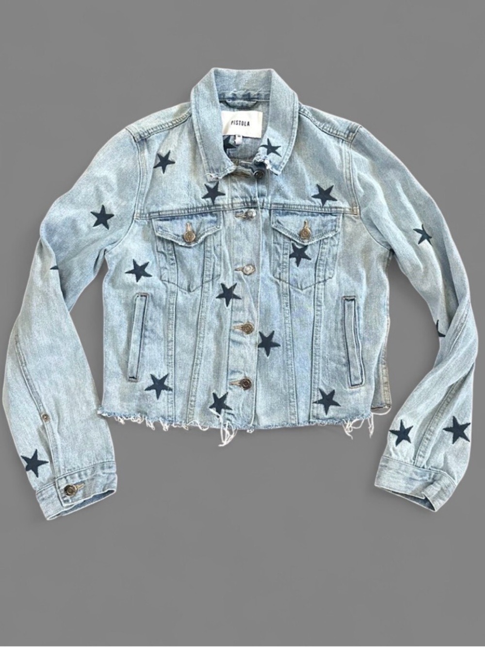 PISTOLA BRANDO NAVY STAR DISTRESSED DENIM JACKET-Size Medium-like new - Picture 2 of 5